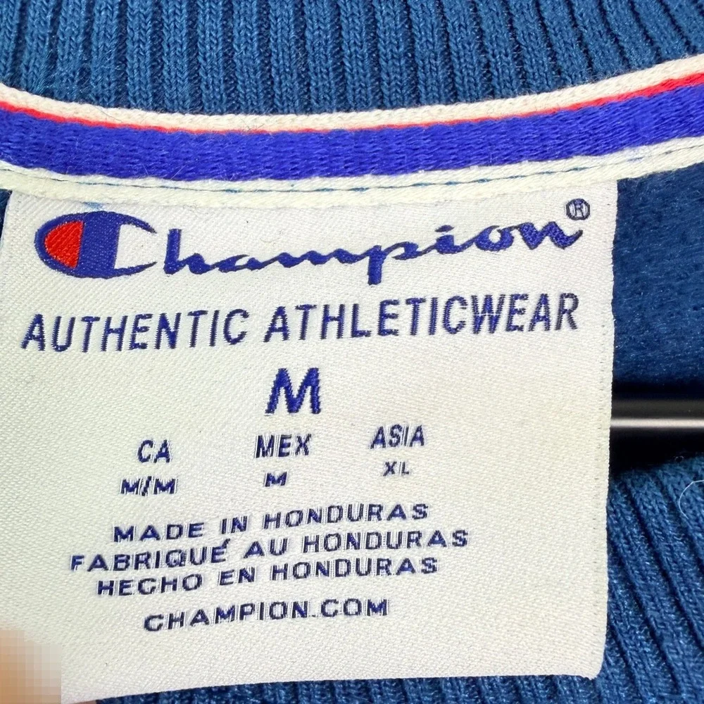 Champion Crewneck Sweatshirt Blue Green Logo Fleece‎ GF535 Mens Medium